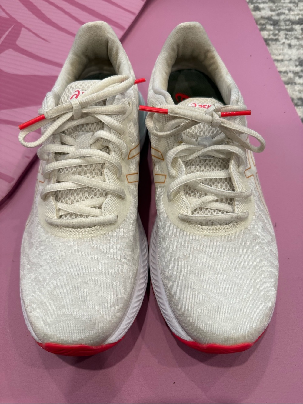 Asics White Running Shoes with Pink Accents